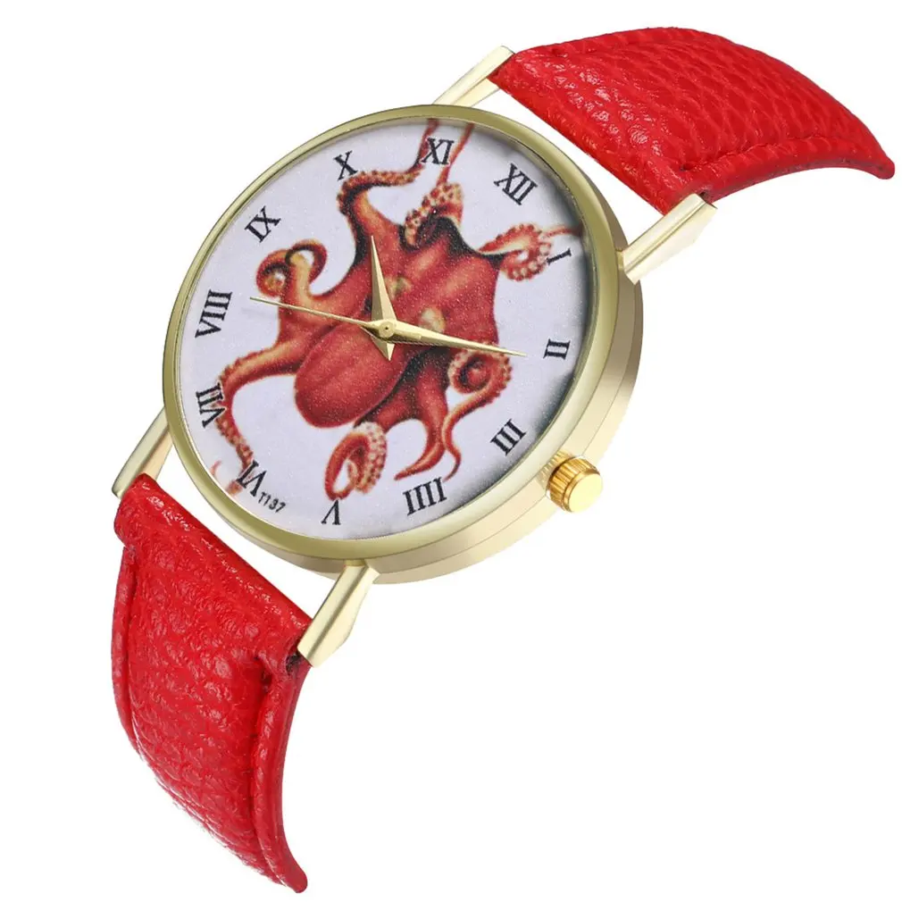Женский ремешок для часов Красный осьминог кожаный ремешок кварцевые часы модный популярный уникальный подарок