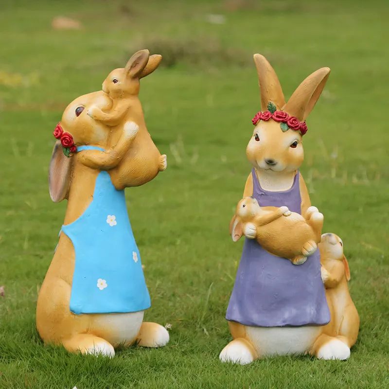 

Outdoor Pastoral Animal Welcome Card Resin Rabbits Statues Accessories Art Courtyard Garden Decoration Villa Sculptures Crafts