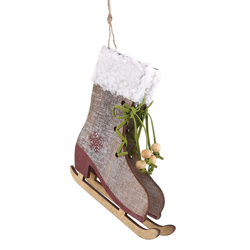 Wood Color Christmas Roller Skates Decorative Pendant Creative Christmas Boots Hanging
