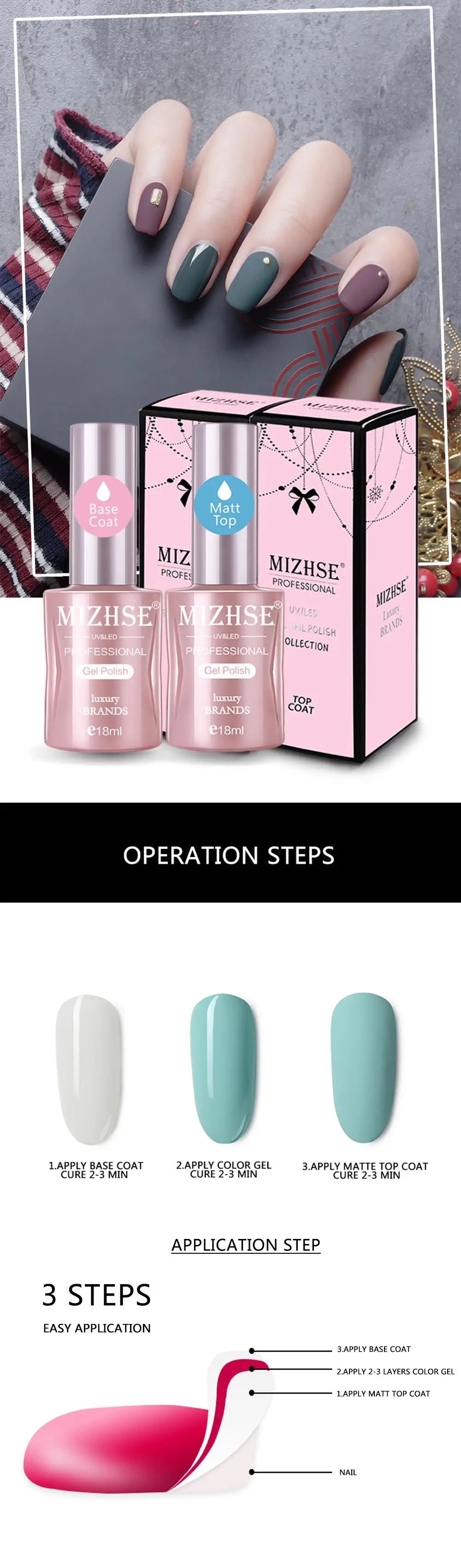 MIZHSE матовое верхнее покрытие УФ гель лак 2 шт основа и верхнее покрытие для Nails18ML стойкий гель лак прозрачный цвет матовое верхнее покрытие