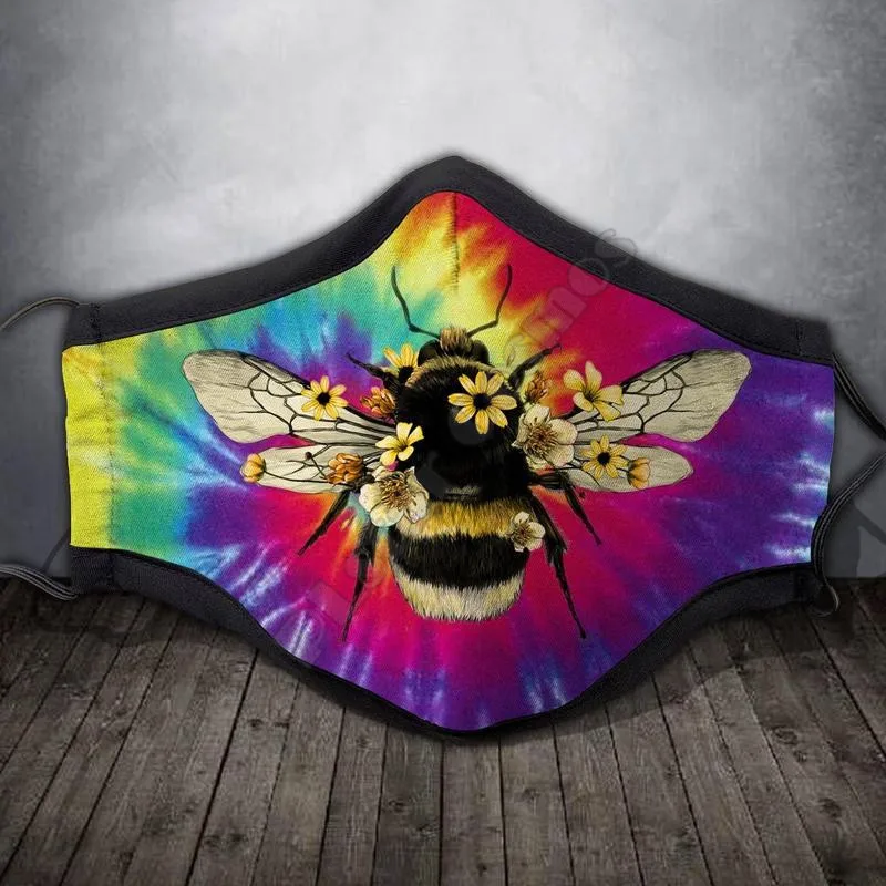 Tie-dye Bee Mask Fabric Face Mask 3D printed masks Halloween party masks Unisex Adult child size Fun role playing masks
