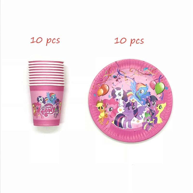 BeiPan-20pcs 61 шт./лот, одноразовые столовые приборы в стиле My Little Pony, кружки, тарелки, салфетки, детские скатерти для украшения дня рождения - Цвет: BeiPan-20pcs