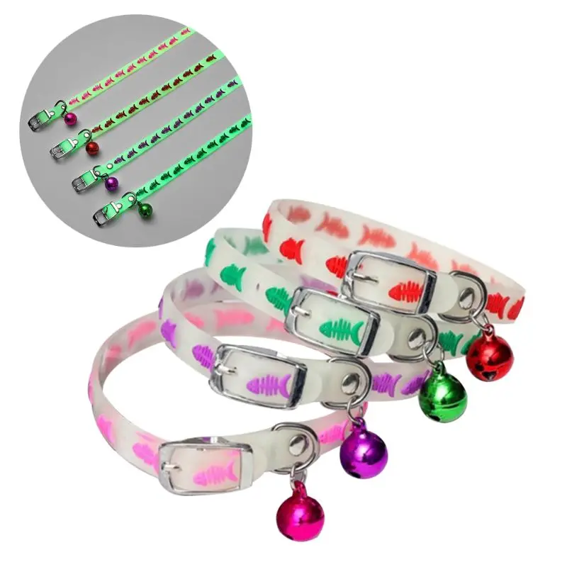 Collares brillantes para mascotas, con campanas, brillo nocturno, Collar para perros y gatos, anillo de cuello luminoso, accesorios