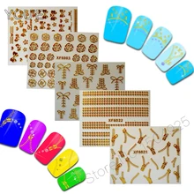 3D клейкая наклейка Дизайн ногтей Наклейка для ногтей Роскошная наклейка украшение Брендовое искусство золотые полосы с волнообразными линиями Маникюр DIY