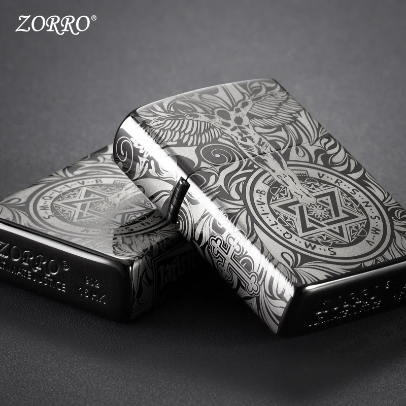 Zorro kerosene lighter wind proof retro grinding wheel personality guardian angel creative lighter gift for boyfriend