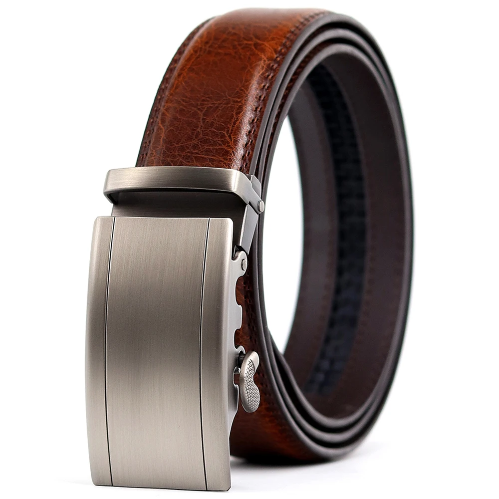 Ремень мужской из воловьей кожи деловой пояс с металлической автоматической