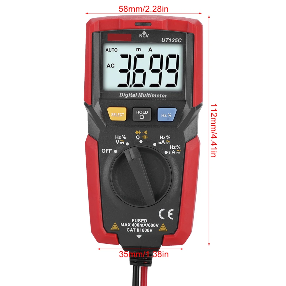 UT125C карманный цифровой мультиметр резистор конденсатор Частота Диод NCV тест низкого напряжения дисплей мультиметр