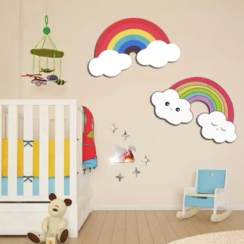 

Rainbow Clouds Wall Stickers For Kids Room Bedroom Mural Art Decals Home Decorative High Quality Wooden-Plastic Wall Stickers