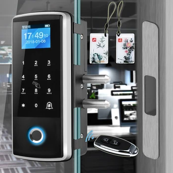 

Smart Door Fingerprint Lock Electronic Digital Gate Opener Electric RFID Biometric finger print security Glass Password Card