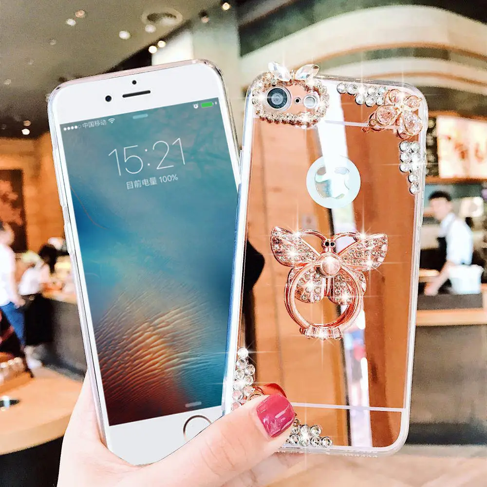 Зеркальный чехол из поликарбоната для Iphone 11 Pro XS MAX XR X противоударный чехол для Iphone 7 8 6s 6 Plus чехол для телефона с кронштейном и кольцом-держателем
