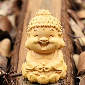 

Chinese Box-wood Hand Carved Q Version Lotus Shakyamuni Amitabha Buddha Statue