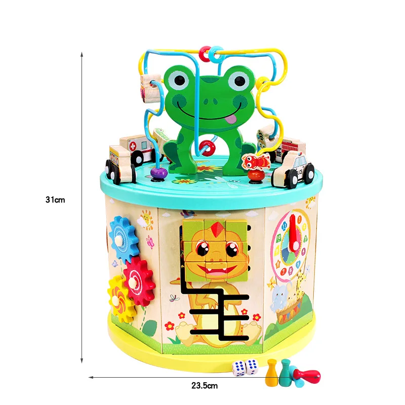 

Children 2-3-4-a Year of Age Early Childhood Educational Baby Bead-stringing Toy Wood Seven Surface Multi-functional Large Bead-