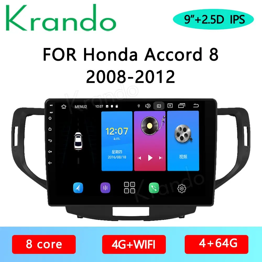 Krando Android 10.0 9" IPS Full Touch car multimedia system for Honda Accord 8 2008 2012 Audio