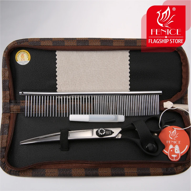 Fenice 7,5 9,0 дюймов профессиональные ножницы для ухода за домашними животными безопасные ножницы для стрижки собак изогнутые ножницы с расческой