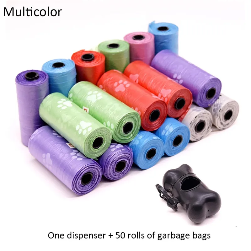 Bolsas para residuos de mascotas biodegradables, 50 rollos, para caca de perro, soporte de transporte al aire libre, dispensador de limpieza, herramientas de recogida, accesorios para mascotas