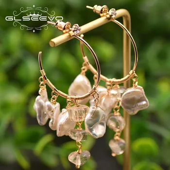 

GLSEEVO Baroque White Pearl Big Earrings For Women Girl Lovers' Wedding Gift Summer Accessories Fine Jewelry Oorbellen GE0832