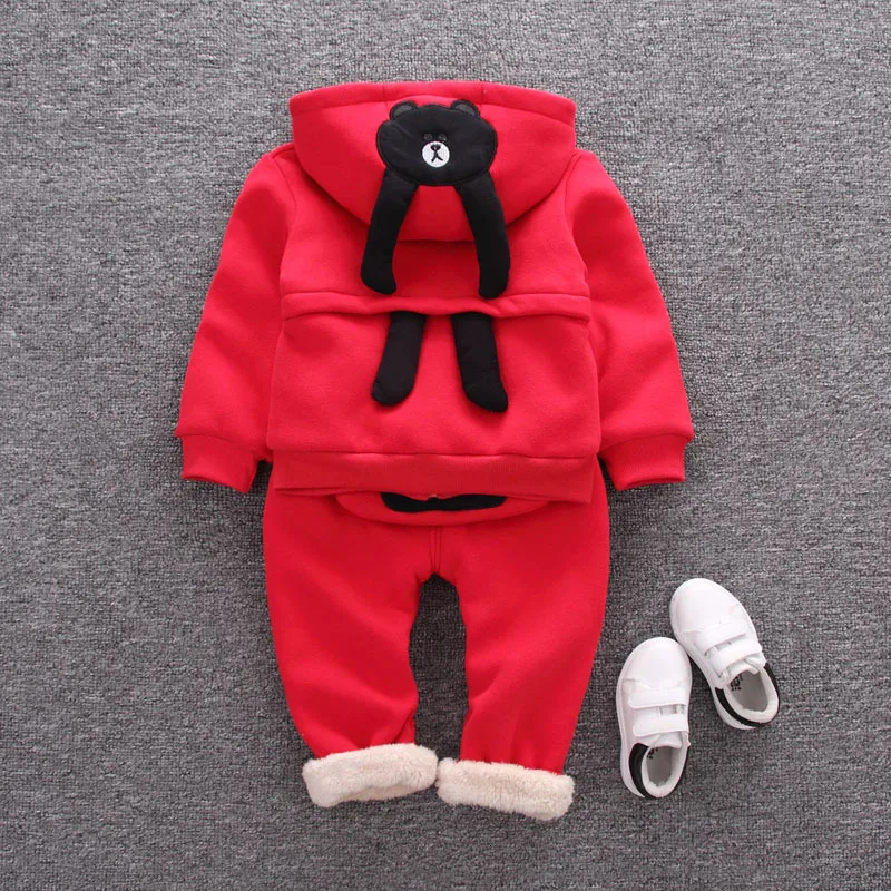 Autumn And Winter Children's Clothing Set Boys And Girls Thickening Plus Velvet Baby Suit Sweater Pants 2 Pieces Suit k1