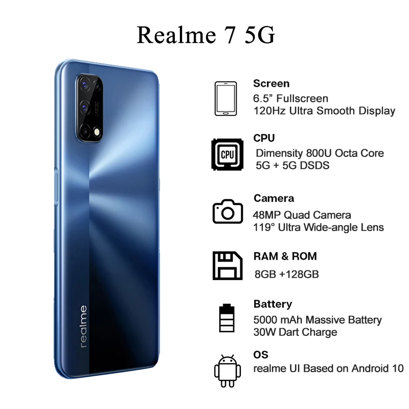 realme 7 5G 6GB/128GB グローバル版　シルバー 中古 realme 7 5G 6GB/128GB グローバル版 シルバー 中古