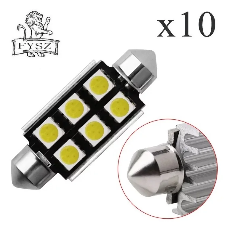 

10Pcs Festoon 39mm 12V 5050 Car bulbs 3W 6-SMD 6500K LED 200-250LM White Reading/License Plate/Dome Lamp Light Bulb