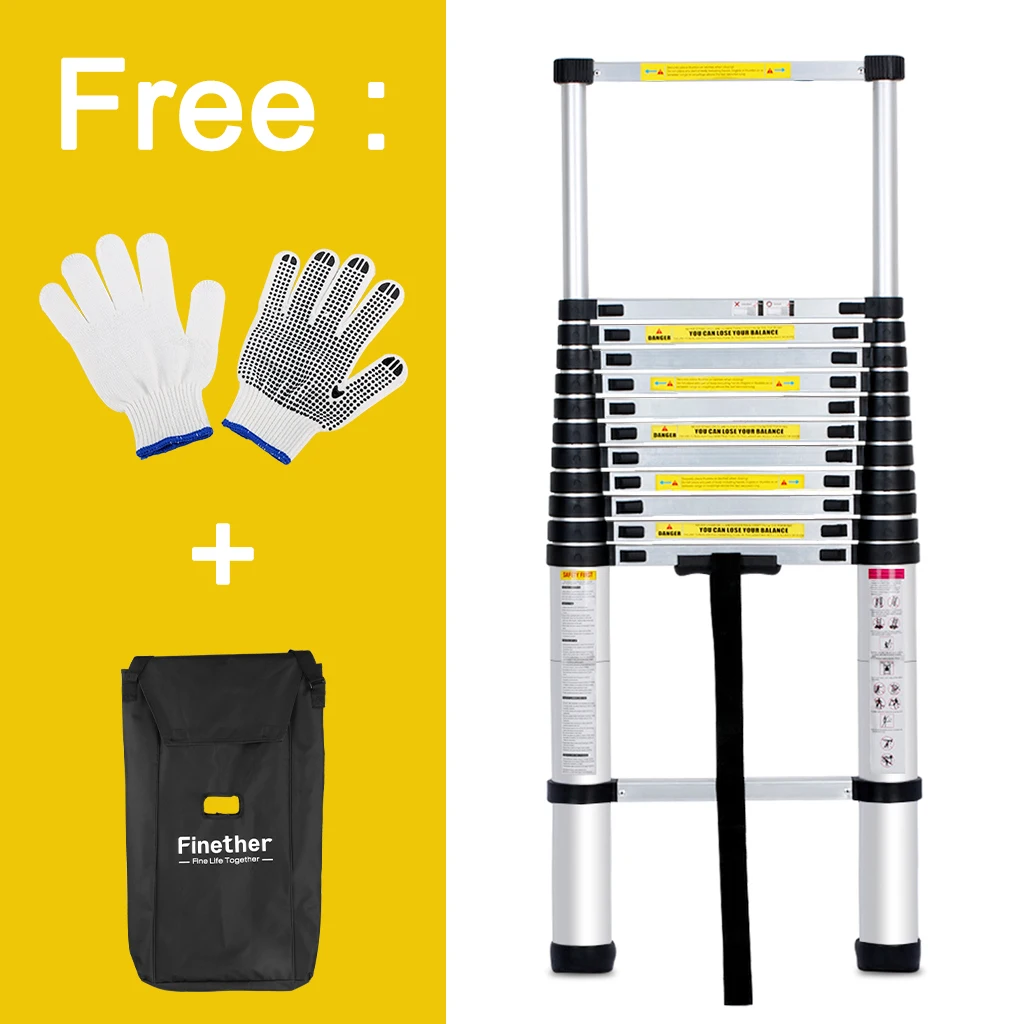

Finether 3.8M Portable Heavy Duty Multi-Purpose Aluminum Telescoping Ladder Lightweight Convient for Home Loft Office