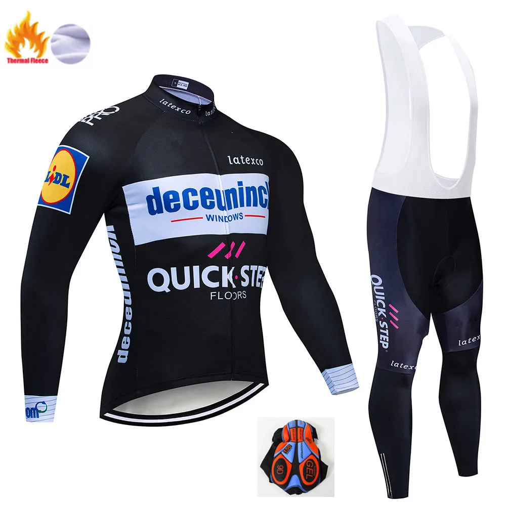 5 Colors Team QUICK STEP Cycling Jersey Set Belgium Bike Clothing Mens Winter Thermal Fleece Bicycle Clothes Cycling Wear - Цвет: Winter suit