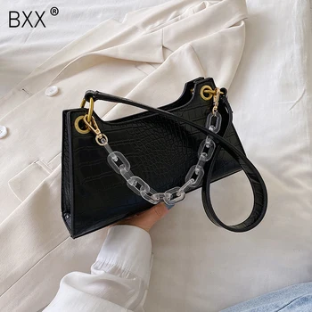 

[BXX] Crocodile Pattern PU Leather Shoulder Bags For Women 2020 Summer Fashion Solid Color Handbags Female Travel Hand Bag HM205