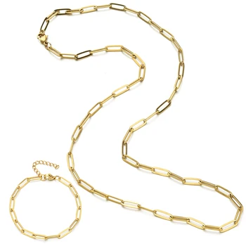 

ZMZY Fashion Statement Stainless Steel Chain Jewelry Set Choker Collar Necklaces Bracelets for Women DIY Gift Boho Chain Hip Pop
