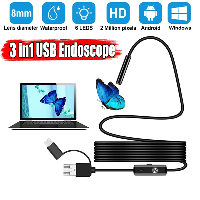 

Mini Camera USB Endoscope Camera for Android Phone Laptop with 8mm Lens Flexible Cable Type C Endoscope Inspect Borescope