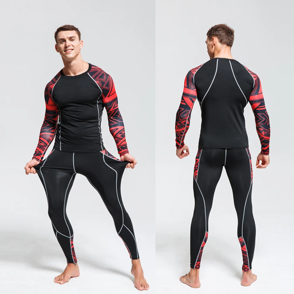 Men's Sports Suit MMA rashgard male Quick drying Sportswear Compression Clothing Fitness Training kit Thermal Underwear leggings 3
