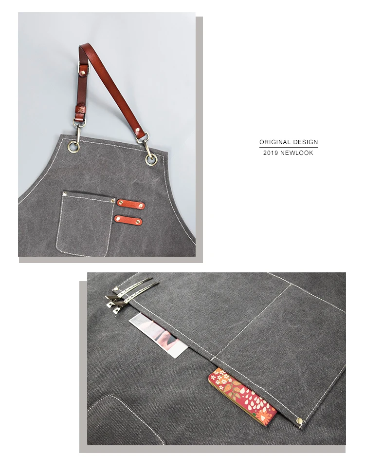 GOOPEEG canvas apron leather custom LOGO baked oil manicure milk tea coffee flower shop kitchen fashion workwear men and women