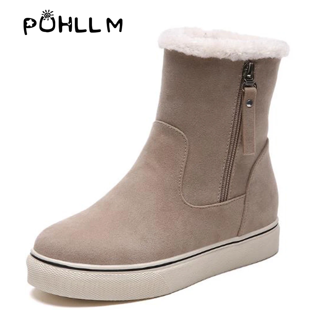 

PUHLLM Boot 2019 winter wild flat matte leather short Snow boots short tube casual cotton shoes side zipper snow boot ladies F45