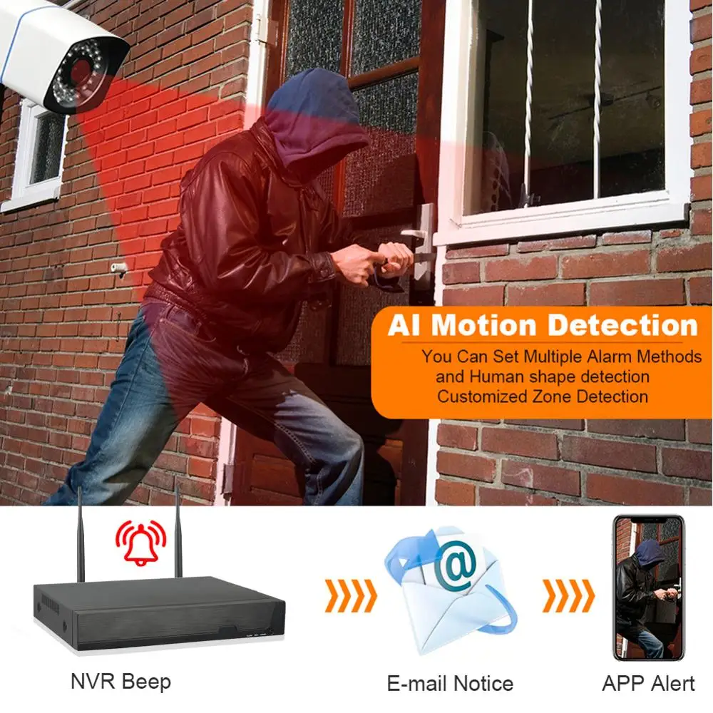 Sistema de CCTV de 2MP 1080 P Kit de NVR inalámbrico 8ch HD 2TB HDD visión nocturna IR al aire libr