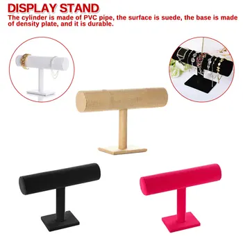 

Black Velvet/Leather T Bar Rack Organizer Hard Stand Holder for Bracelet Chain Necklace Watch Fashion Jewelry Display
