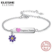 ELESHE 925 стерлингового серебра фиолетовый Подсолнечник розовый сердце Шарм браслет персонализированные именной браслет для девочек детские ювелирные изделия
