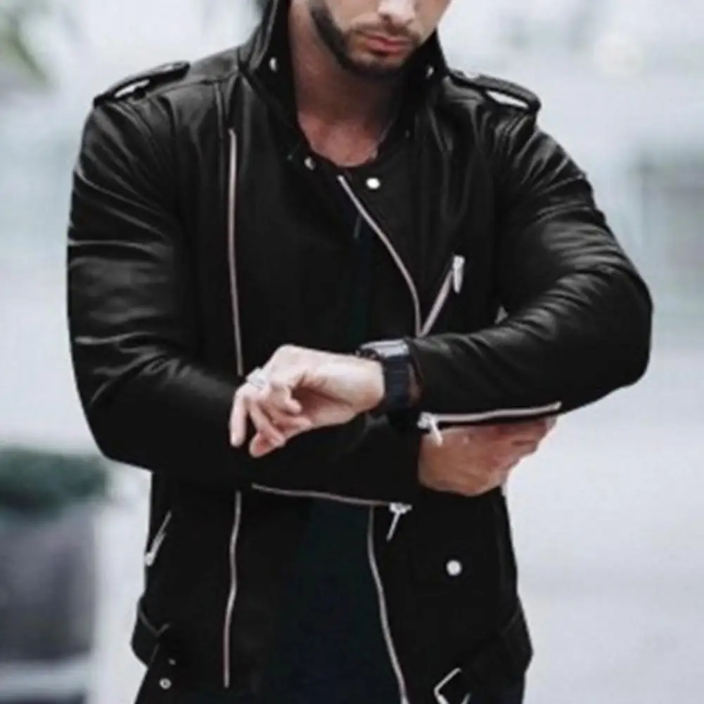 

Leather Jackets Men Autumn Long Sleeve Stand Collar Jackets Winter Zipper mont Black Wine Red Faux Leather Coats куртка мужская