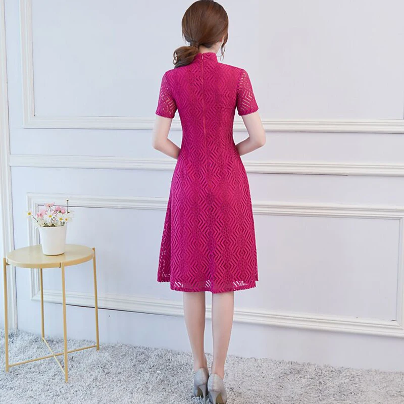 Короткое стильное Черное женское Мини Cheongsam летнее китайское кружевное тонкое элегантное платье Qipao Новое поступление Vestidos Размер M L XL XXL XXXL