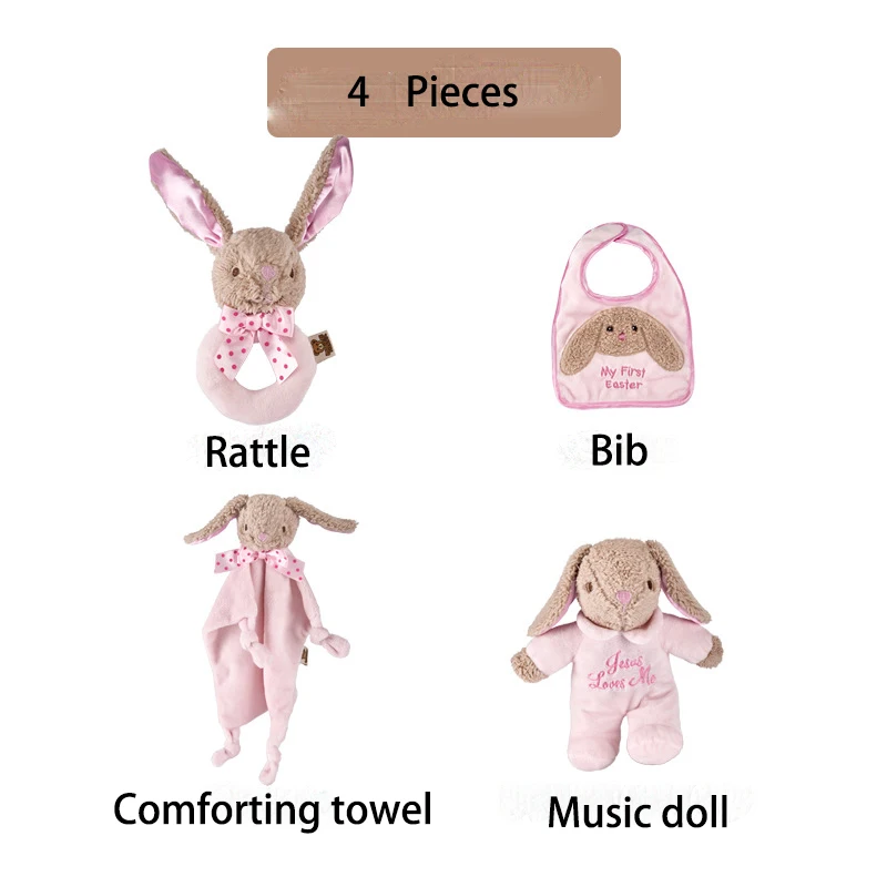 

Baby Rabbit handbell appease towel baby comfort towel multi-function toy Newborn Comforting towel Infant Rattles Music 4 pcs