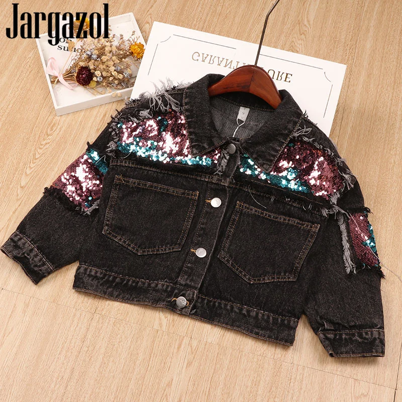 

Jargazol Autumn Kids Clothes Little Girls Denim Jacket Coats Sequins Outwear Teenagers Winter Jackets Fall Fashion Girl Outfits