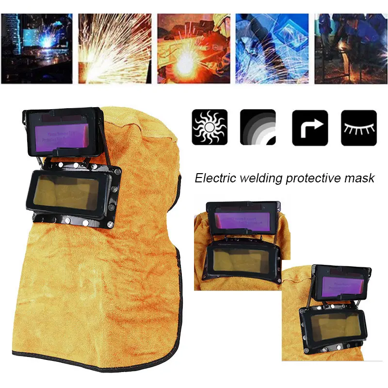 

Solar Auto Darkening Cowhide Anti-UV Leather Hood Welder Mask Welding Helmet Protect Head-Mounted Grinding Anti-Glare Lens