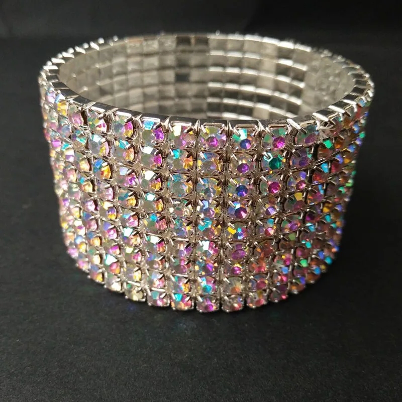 AB rhinestone Прямые продажи, настоящая цепочка, круглый модный женский 9 ряд, блестящие стразы, растягивающийся браслет, свадебный браслет - Окраска металла: AB rhinestone