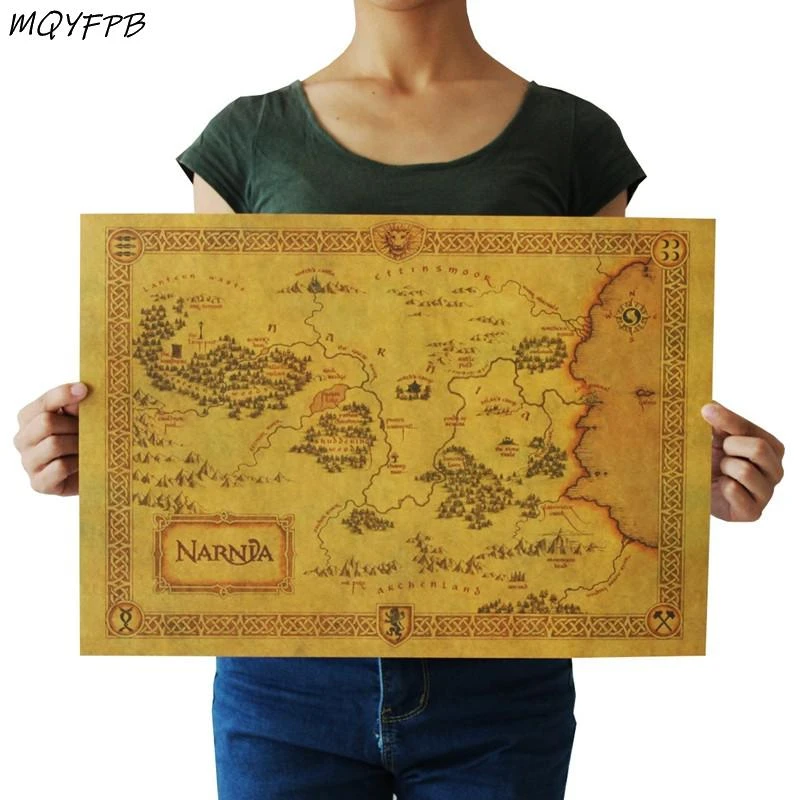 watercolour calligraphy The Chronicles of Narnia Map Kraft Paper Poster Home Decoration Painting Wall Sticker 50.5x35cm Painting & Calligraphy cheap