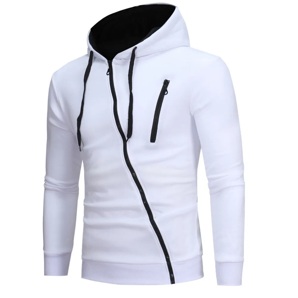 Mens Autumn and Winter Slim Hooded Shirt Sweatshirt Long Sleeve Solid Color Pullover Irregular Zipper Casual Top stranger thing | Мужская