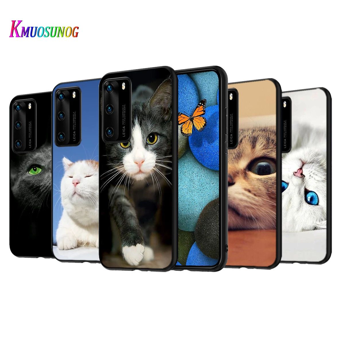 Силиконовый чехол с милыми кошачьими глазами для Huawei P50 P40 P30 P20 Pro P10 P9 F8 Lite E Plus 2016