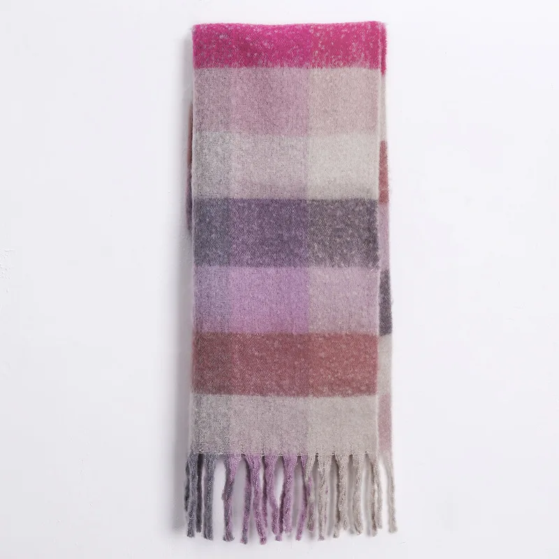 Европейский роскошный шарф, женский осенний зимний кашемировый плотный шарф, радужная решетка, теплый шарф, белый, черный, розовый, серый
