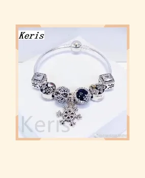 

100% 925 silver sterling winter bracelet Christmas bracelet set tear flake snow charm holy woman charm jewelry