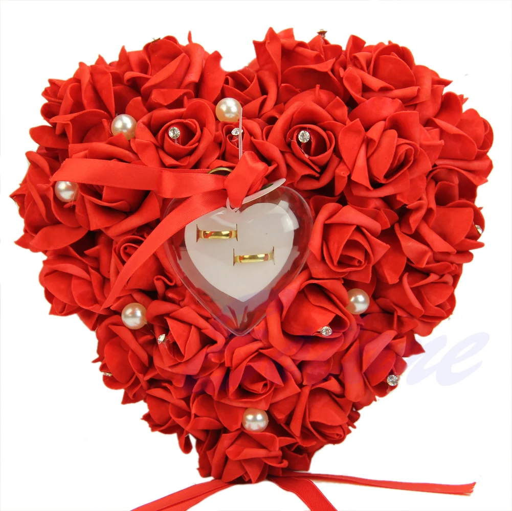 

Elegant Rose Wedding Favors Heart Shaped Gift Ring Box Pillow Cushion Decoration Y1QB