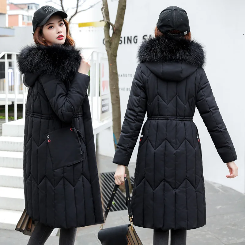 Chic Fur Coat Hooded Winter Down Coat Warm Jacket Plus Size Long Slim Women Cotton padded Wadded Parkas female jacket 5XL