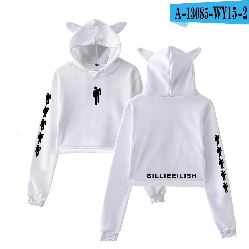 Billie Eilish Женская толстовка с капюшоном толстовки Kpop Kawaii корейский негабаритный Harajuku Хип Хоп Толстовка укороченный - Цвет: White-12
