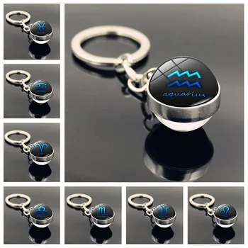 

Constellation Piseces Aquarius Taurus Leo Cancer Gemini Scorpio 12 Zodiac Sign Keychain Double Side Glass Ball Car Key Chain