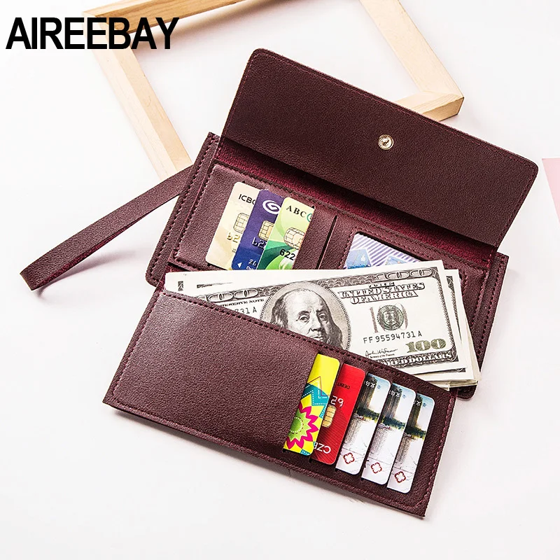 AIREEBAY, классический стиль, Женский кошелек из искусственной кожи, Длинные кошельки, мягкая застежка, большая емкость, винно-красный кошелек, кошелек для женщин